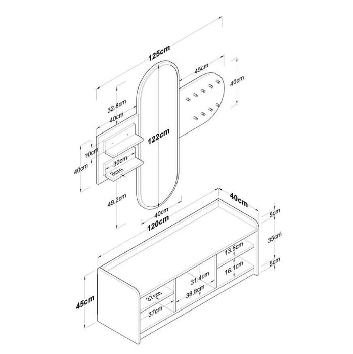 К-т за Антре, Шкаф за обувки и Закачалка с огледало Puzzle-home -ПРОМО