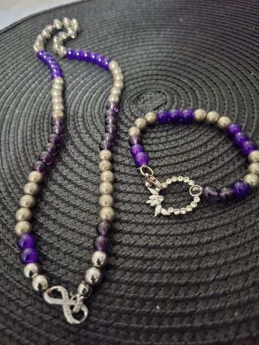 Set ametist colier lungime 26 cm la dublu si bratara 20 cm reglabilabi