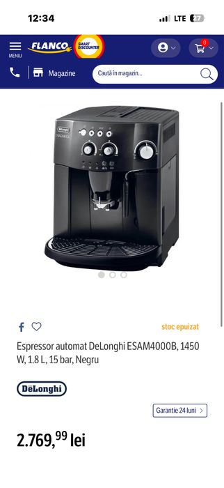 Expresor cafea nefunctionabil din cauza erorii din imagine