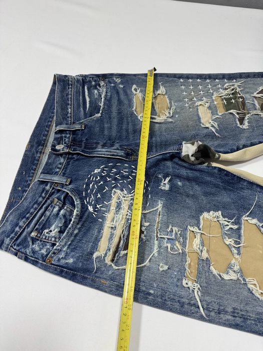 Blugi reworked Polo Ralph Lauren ripped camo distressed blue & camo