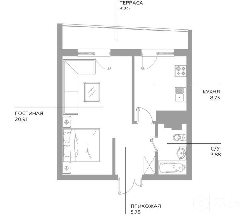 Продается 1в2 ком квартира, ЖК Инфинити, ор-р: Эфенди школа 145, 43м²