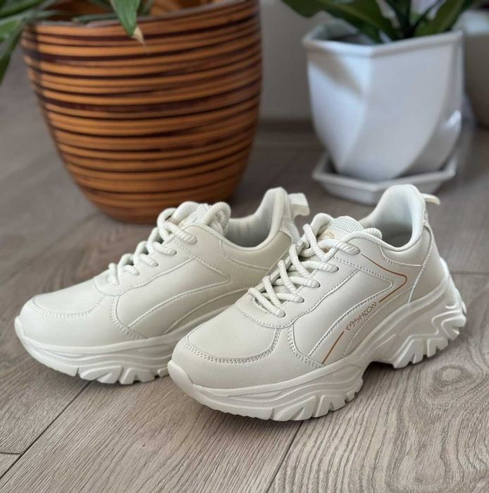 Маратонки кожени  в бяло и кафяво