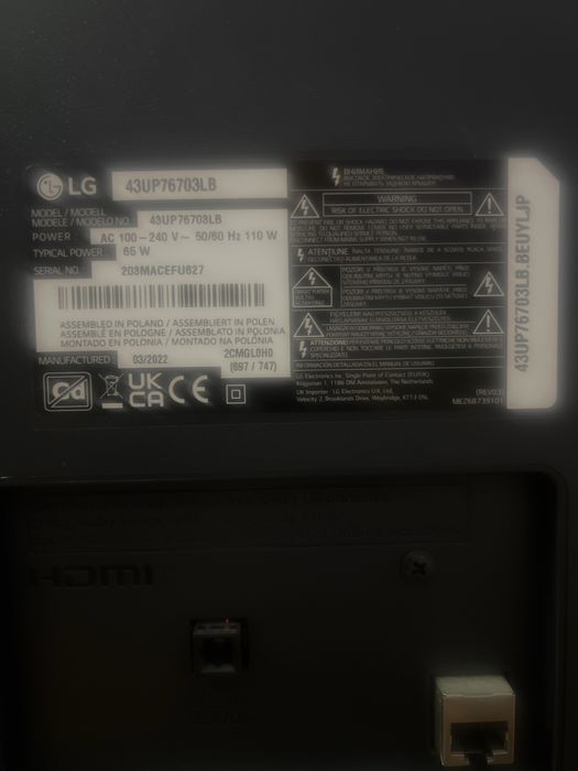 Tv LG 108 cm. display spart