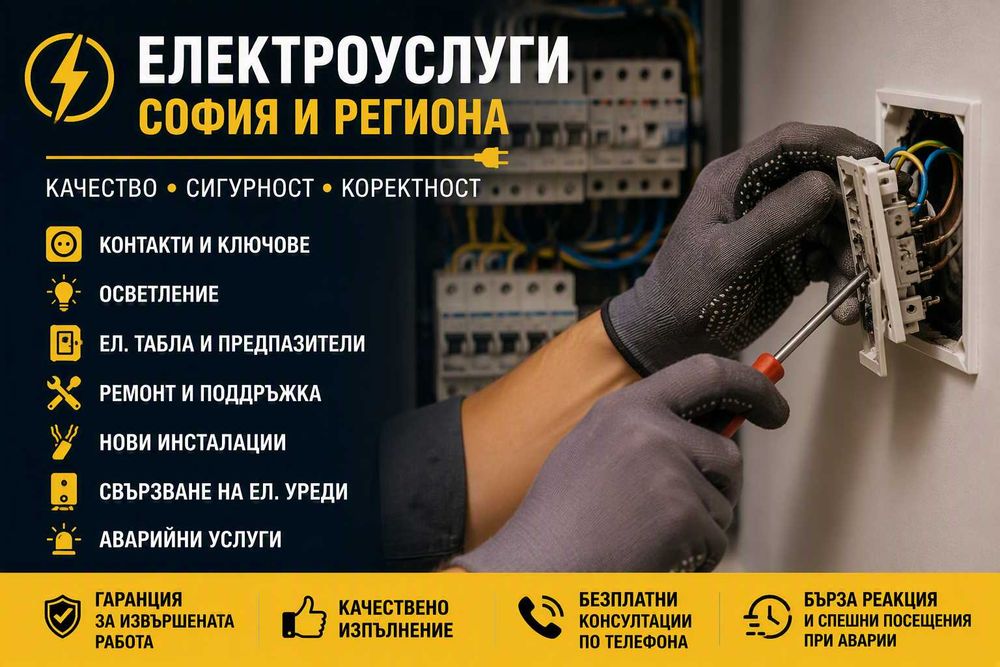Електротехник София | Ел. услуги, контакти, ключове, осветление - Electrical Services in Sofia