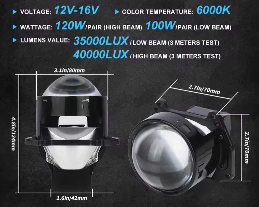 Силни и ярки 3-инчови би-лед лупи тип прожектори за вграждане във фар