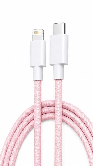 Cablu USB-C la Lightning 20W ROZ/ALBASTRU Brodat 2M lungime – încărcare rapidă iPhone