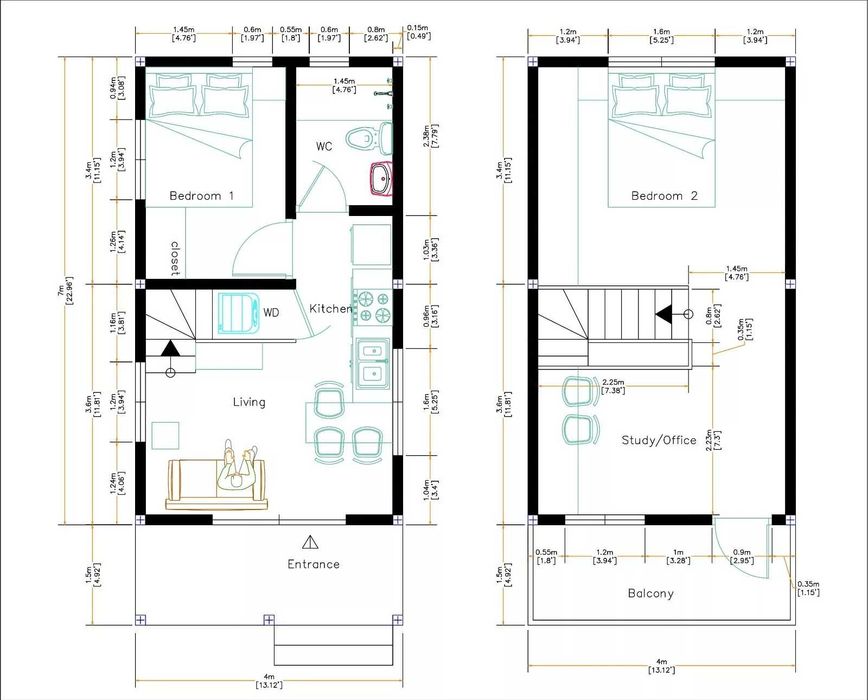 НА ИЗПЛАЩАНЕ - Двуетажна сглобяема къща с 2 спални, 56 кв. м
