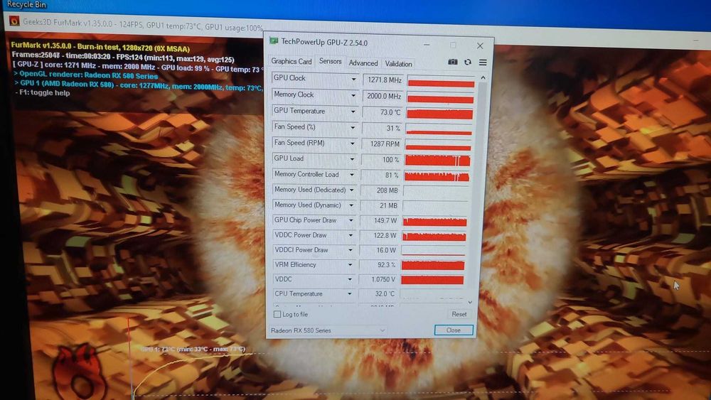 Placa video sapphire pulse rx 580 de 8 gb 256 biti , ca noua, vezi foto cu teste
