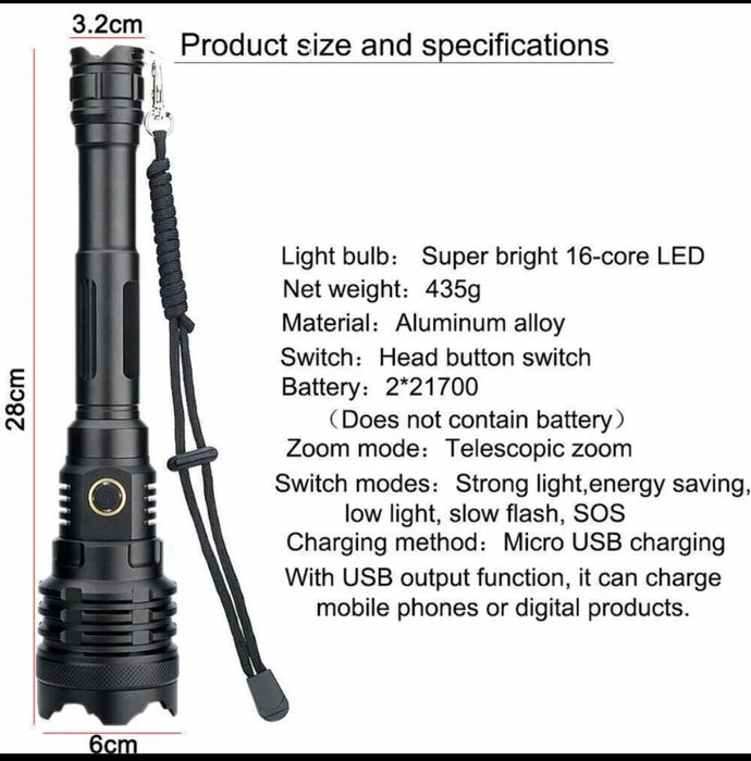 Фенер XHP160 Most Powerful 990000LM LED Zoom USB Rechargeable Torch