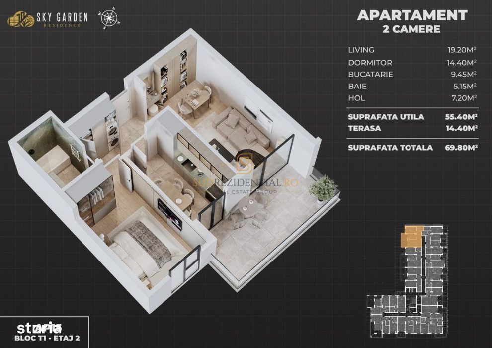 Apartament 2 camere, terasa 14.40 mp, piscina privata | Splaiul Unirii