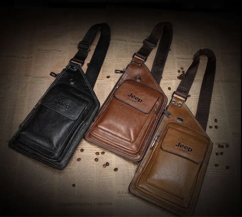 мъжка чанта кожена JEEP BULUO паласка за през гърди с една презрамка