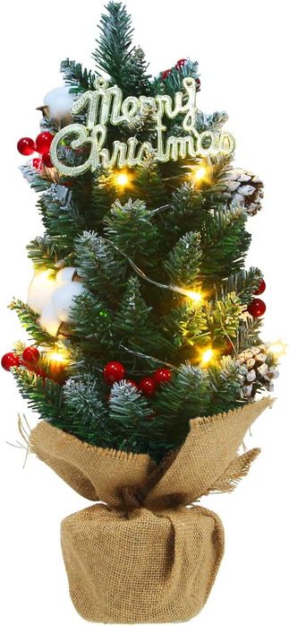 Коледна елха дръвче с украса и лампички 55см