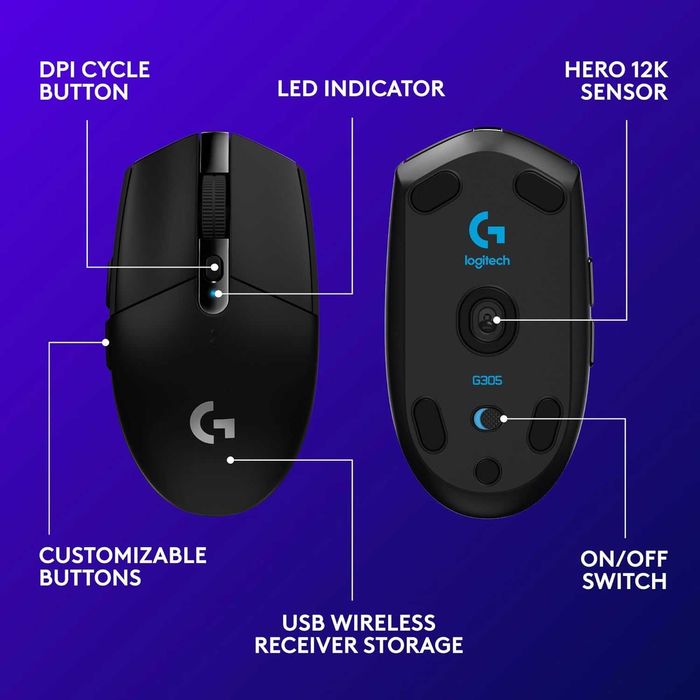 Logitech G305 LIGHTSPEED безжична геймърска мишка -HERO 12K, 6 бутона