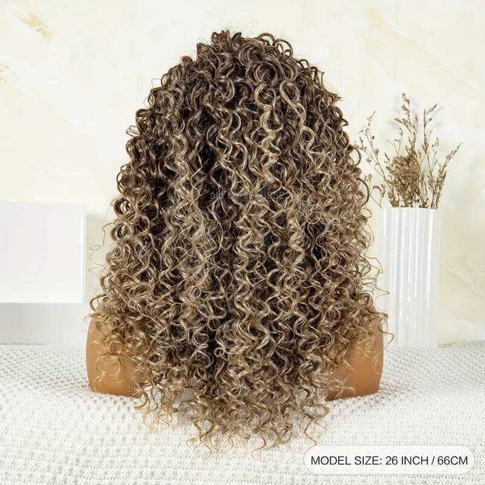 Кафява омбре къдрава перука с руси краища лейс фронт 13*4*1