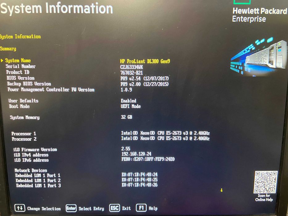 HPE DL380 Gen9 2* Xeon E5-2673 v3, 32GB DDR4, 24*SFF сървър G9
