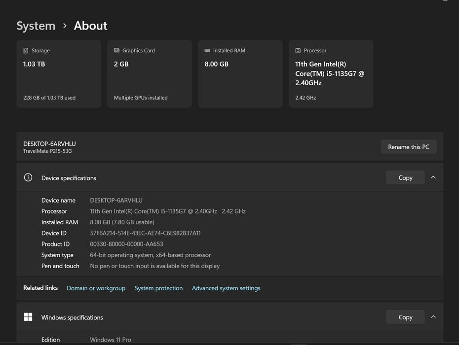 Noutbook Acer Core i5 11-avlod 8GB/1TB
