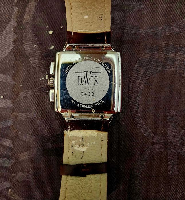 Ceas cronograf DAVIS 42mm curea piele, carcasa inox + geam cristal
