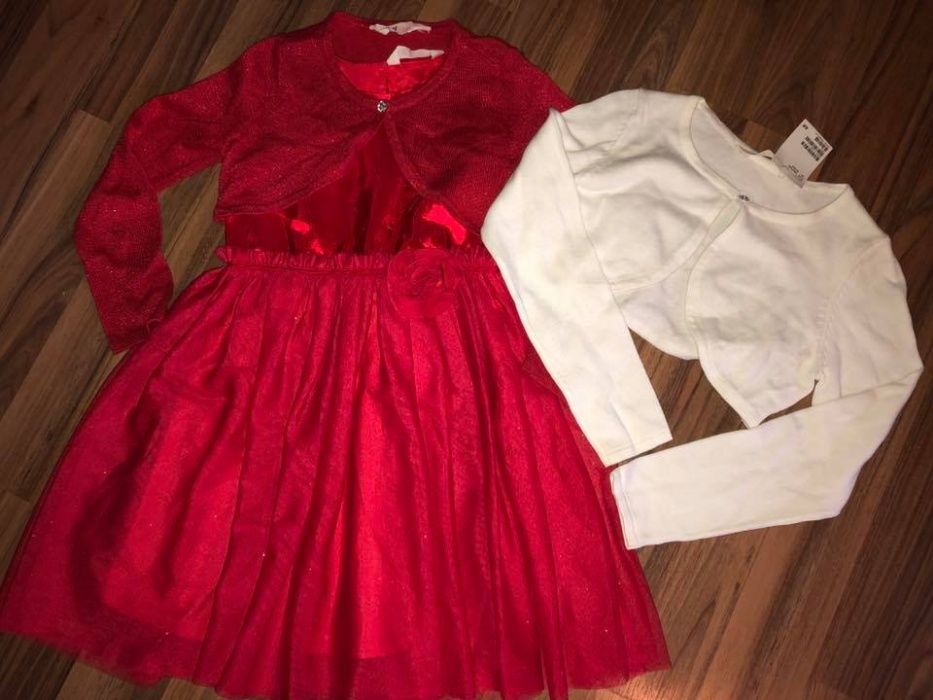 Rochita rosie +2 Bolerouri 7-10ani impecabile H&M