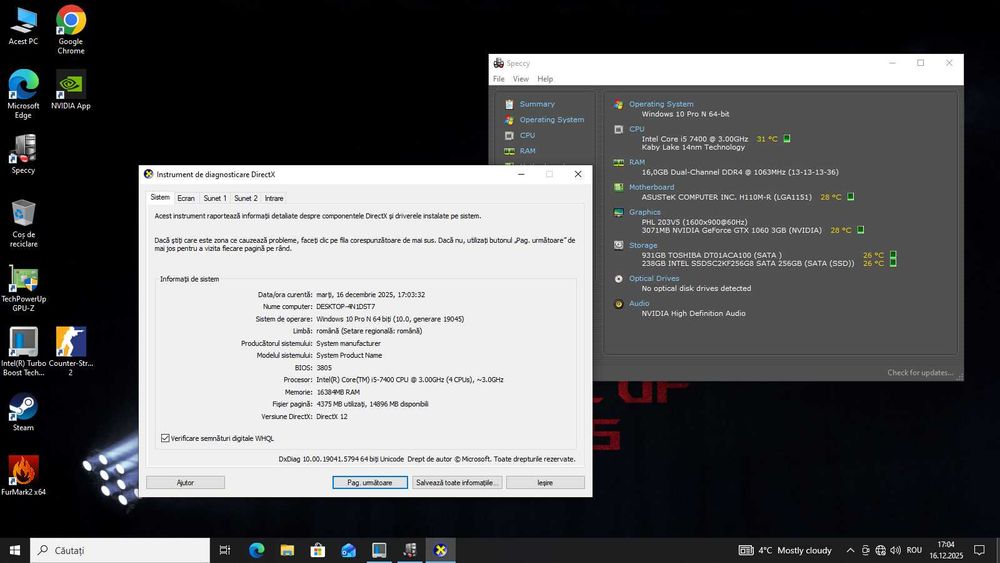 i5 7400 16gb ddr4 Gtx 1060 Ssd+hard 1tera pc calculator gaming unitate
