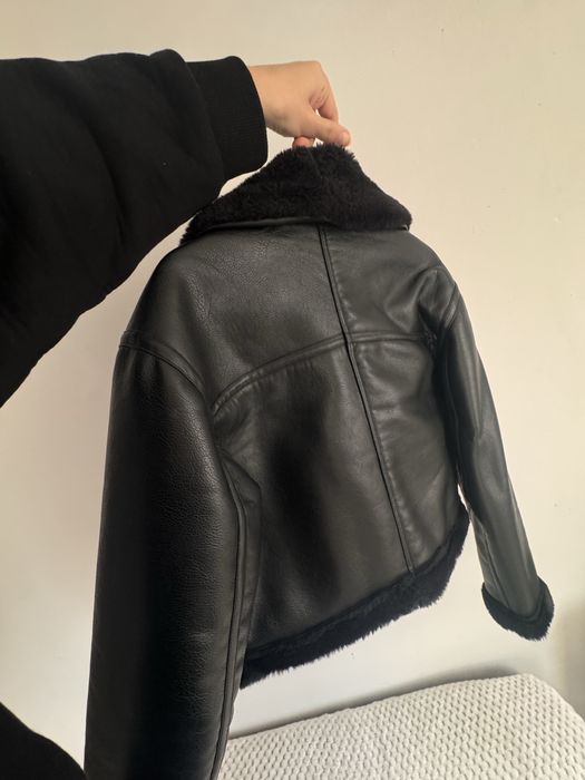 H&M кожено късо яке с пух