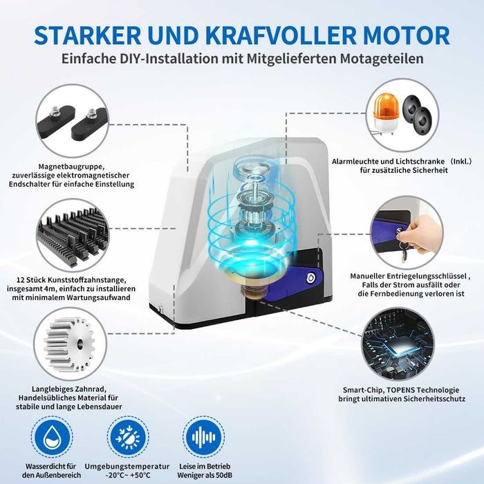 Deschizător de porți glisante TOPENS RK1100T de max 1300 kg și 12 m