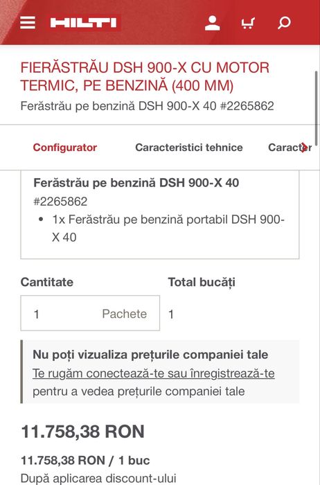 MDM vinde:Drujba taiat beton Hilti DSH 900-X 400mm, Cu motor termic.