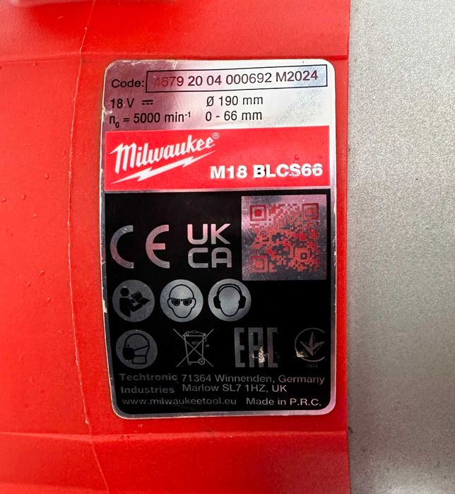 Milwaukee M18 BLCS66 -Акумулаторен безчетков циркуляр 2x18V 5.0A 2024г