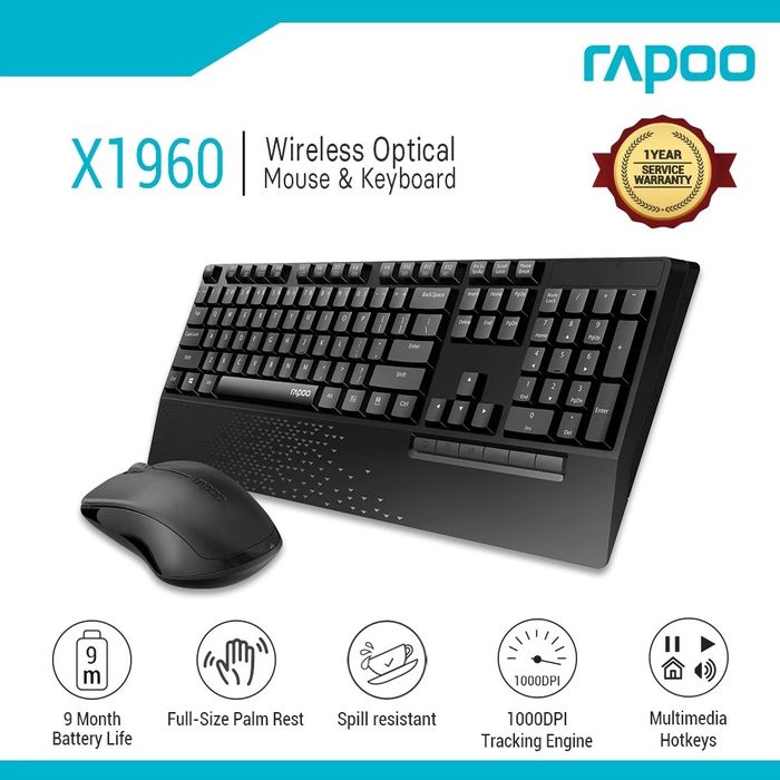 # Клавиатура и мышь Rapoo X1960 Беспроводной комплект black Ru