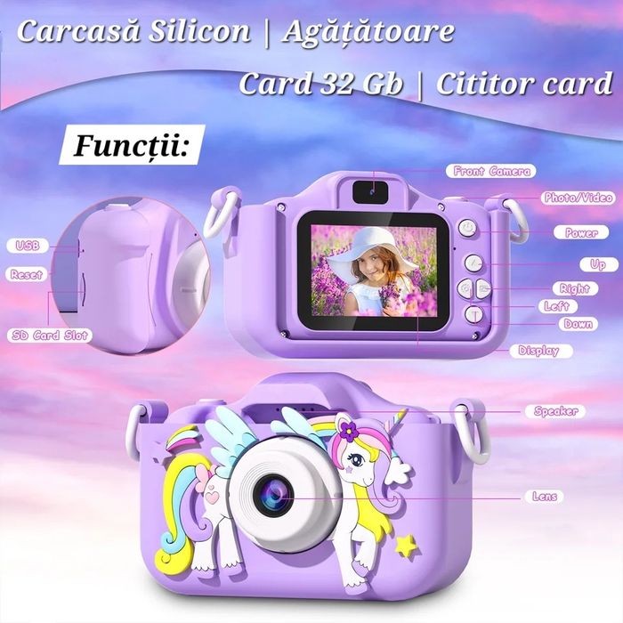 Cameră Foto-Video HD. Card 32Gb+Cititor card. Carcasă. Muzică, jocuri.