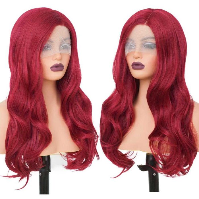 60 см червена чуплива перука с дантела  4*1