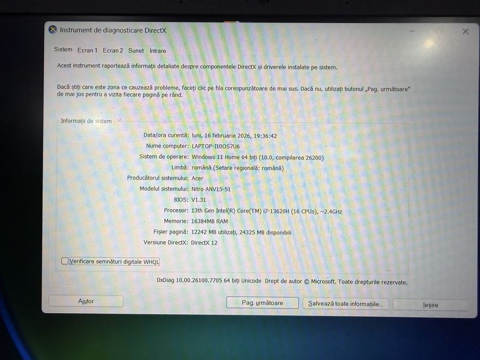 Vand/Schimb laptop gaming Acer Nitro V15