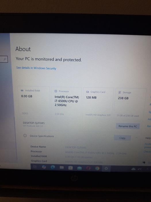 Laptop HP Probook 440 G3, I7-6500U CPU , 8 GB RAM