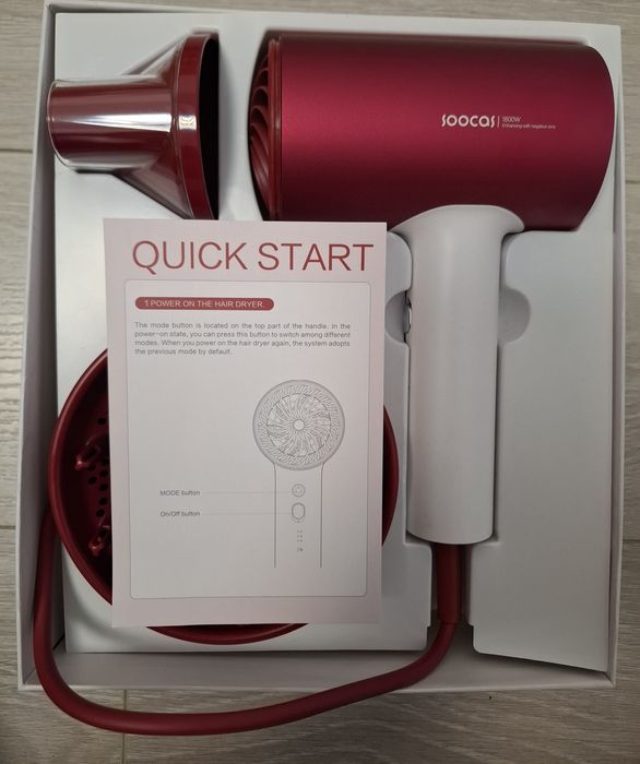 Uscator de par cu ionizare Xiaomi Soocas H5, 1800W, rosu