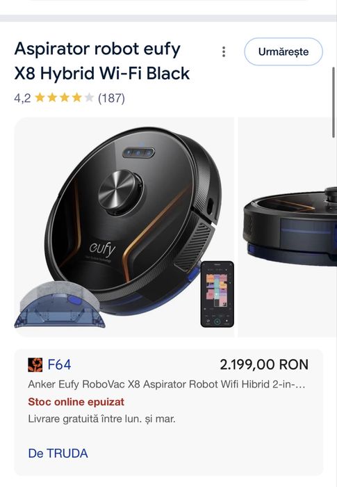 Anker Eufy RoboVac X8 Aspirator Robot Wifi Hibrid 2-in-1 Negru