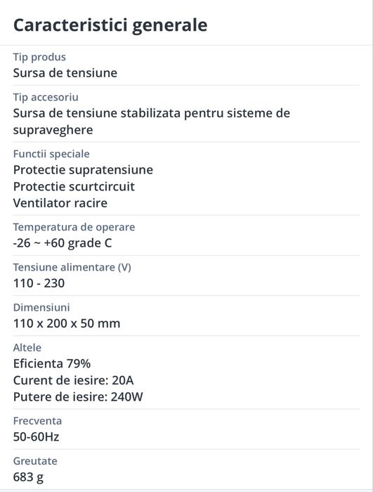 Sursa de tensiune in comutatie PNI ST20A Plus, 12V, 20A