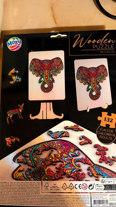 Puzzle din lemn Moxy Elephant 132 piese – Forme unice, sigilat