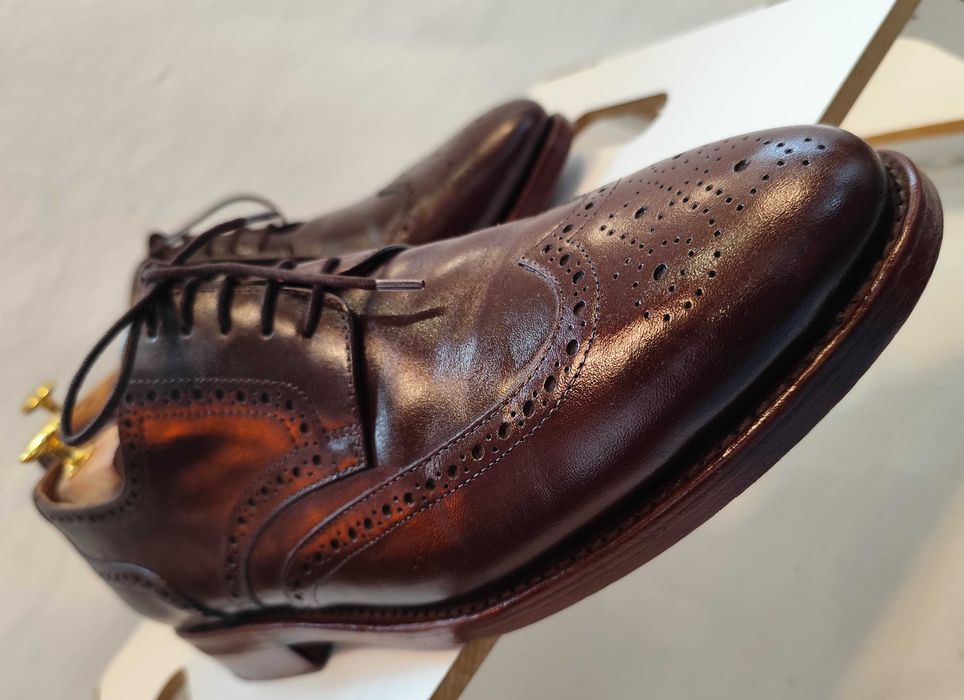 Pantofi derby brogue 45 46 Henry Kayes lucrati manual piele naturala
