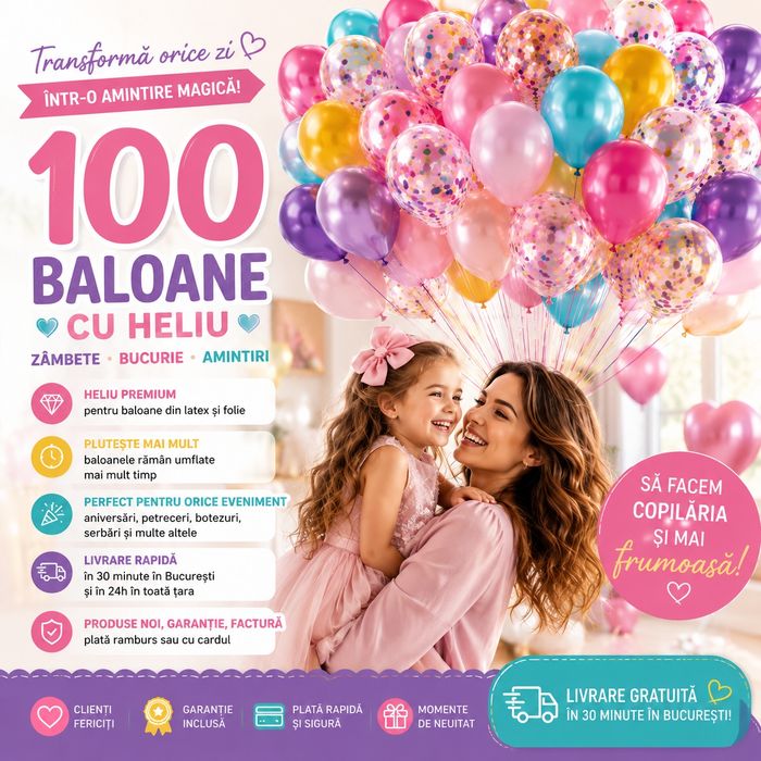 100 baloane Heliu. Transport gratuit Astăzi în 30 minute