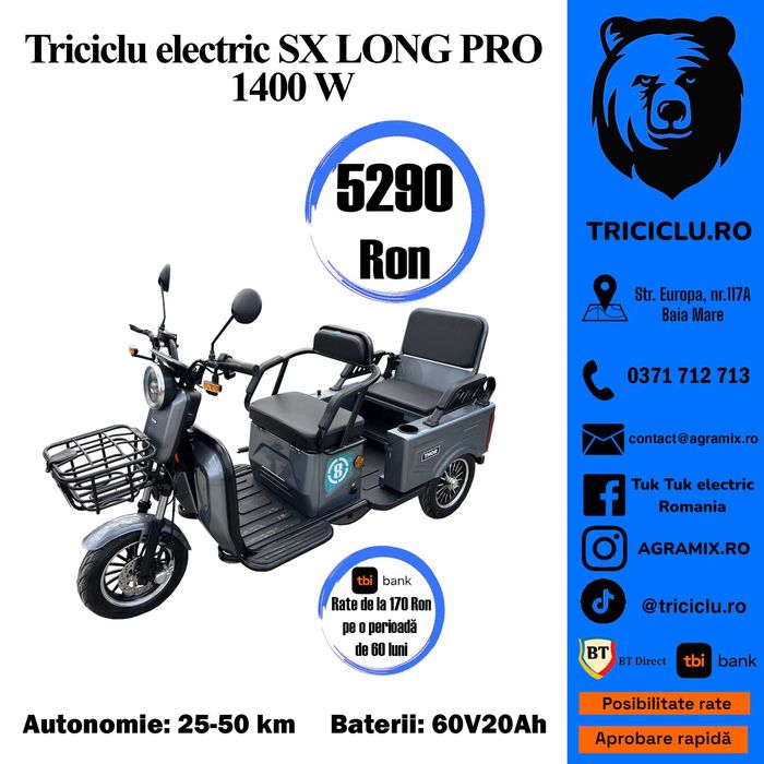 Triciclu electric SX LONG PRO NOU omologabil