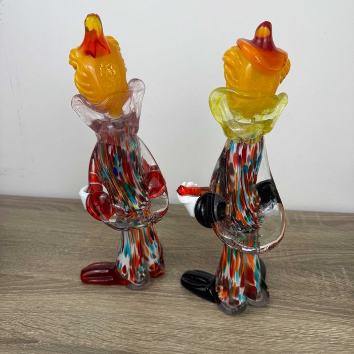 Ретро Murano Мурано – 2 стъклени клоуна музиканти, Италия