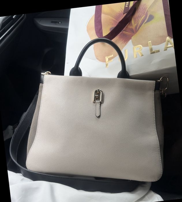 Furla Кожена чанта Palazzo с велур