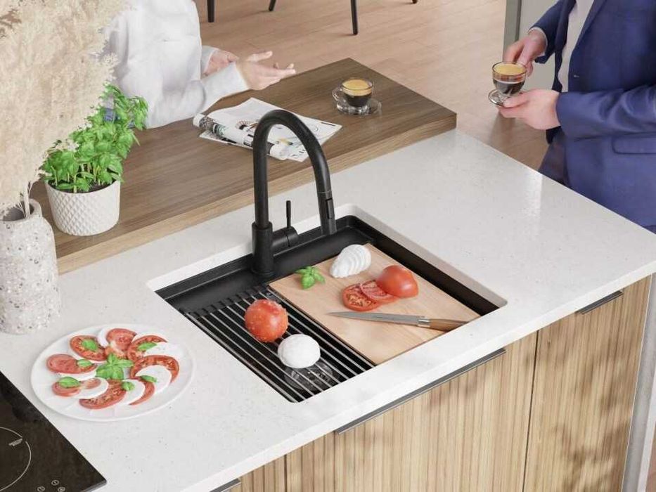 Графит кухненска мивка за вграждане под плот Берген 60 Low 560x530 мм