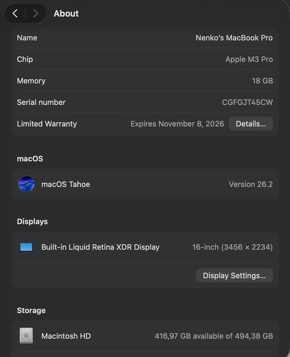 НОВ! Macbook Pro 16" M3 PRO Space Grey
