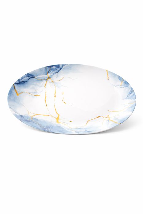 Set serviciu masa opal 32 piese, 6 persoane, alb cu model marmura gri si detalii aurii, farfurii si cesti incluse, model ONIX