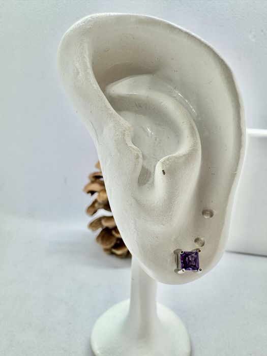 Сребърни обеци с естествен аметист