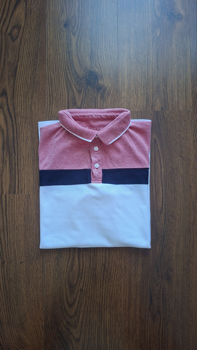 Tricou polo M alb cu rosu