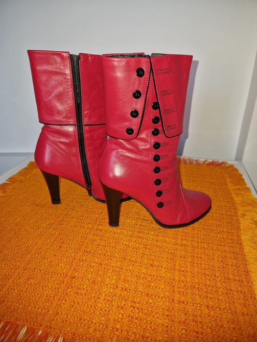 Botine damă din piele culoare roșie