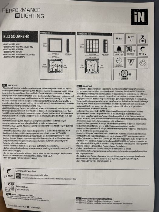 Oсветително тяло Performance in Lighting – Bliz Square 40