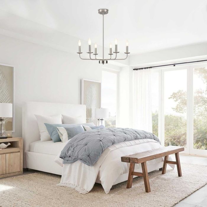 Candelabru modern, lustra 6 brate, E14, argintiu