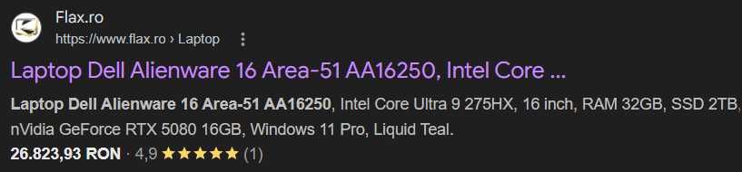 Dell Alienware 16 Area-51, Ultra 9 275HX, 32GB, SSD 2TB, RTX 5080 NOU